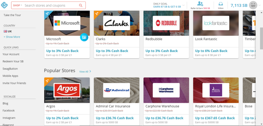 Swagbucks cashback rewards